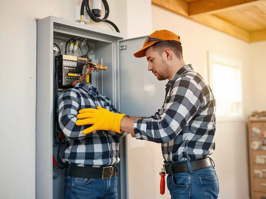 Electrician working safely on a modern electrical panel