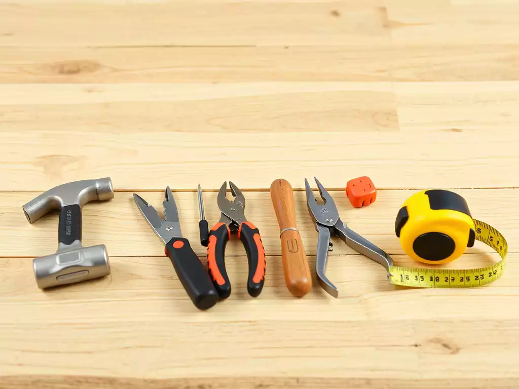 Various DIY tools neatly arranged on a workbench