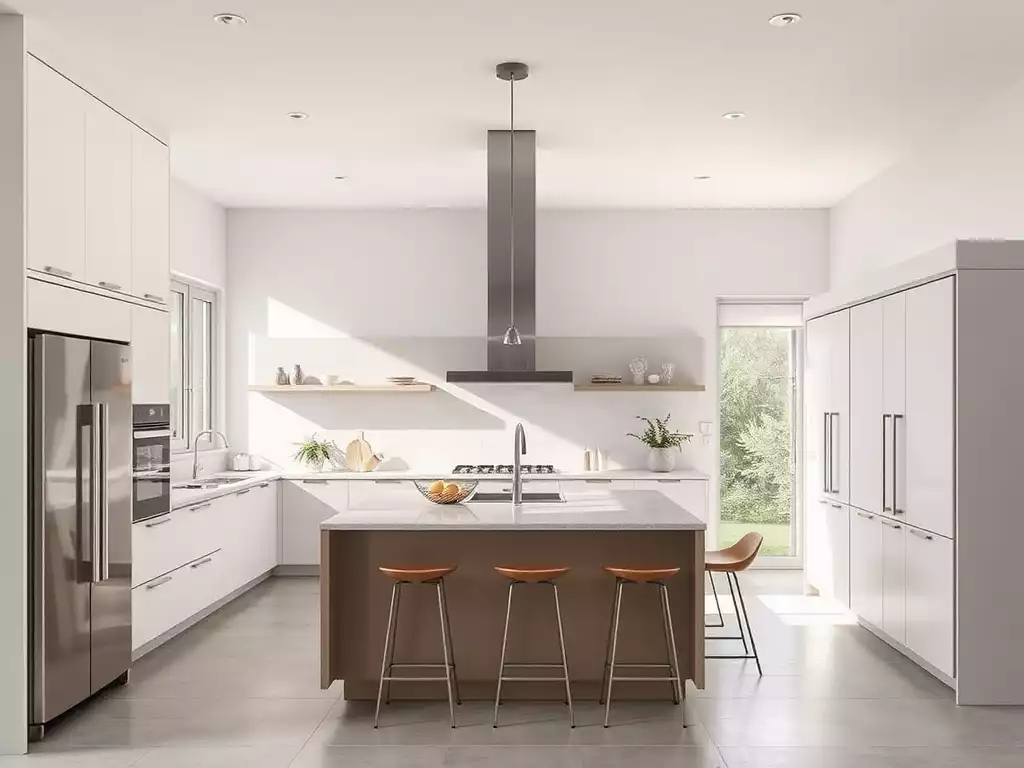 Modern kitchen design with island and new appliances