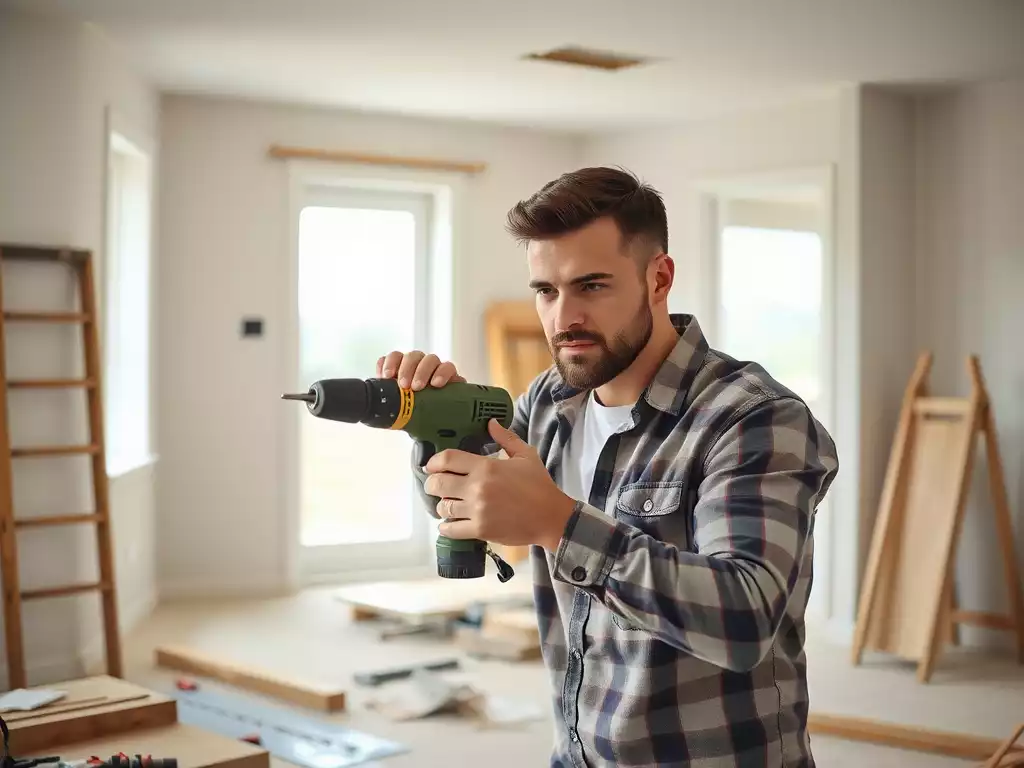 Person confidently using a power drill on a home renovation project