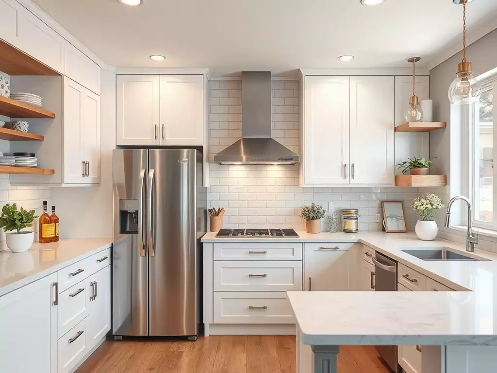 Modern kitchen remodel with new appliances and smart lighting
