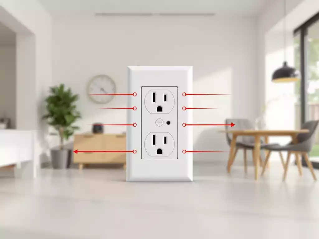 Modern electrical outlet with safety features in a home setting